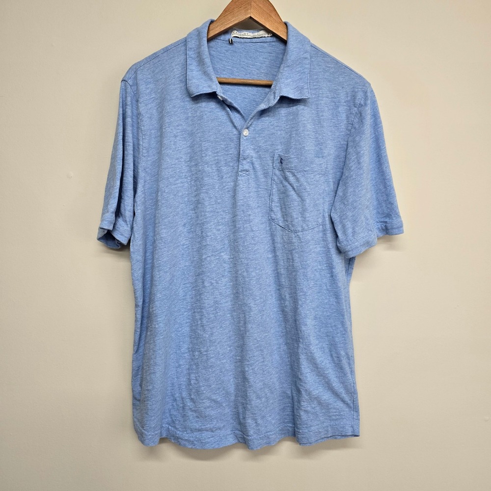 Criquet Polo Shirt Mens Large Blue Short Sleeve Pocket Jersey Cotton Preppy